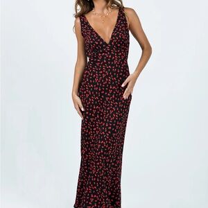 Princess Polly Nelli Maxi Dress Black/Red Floral